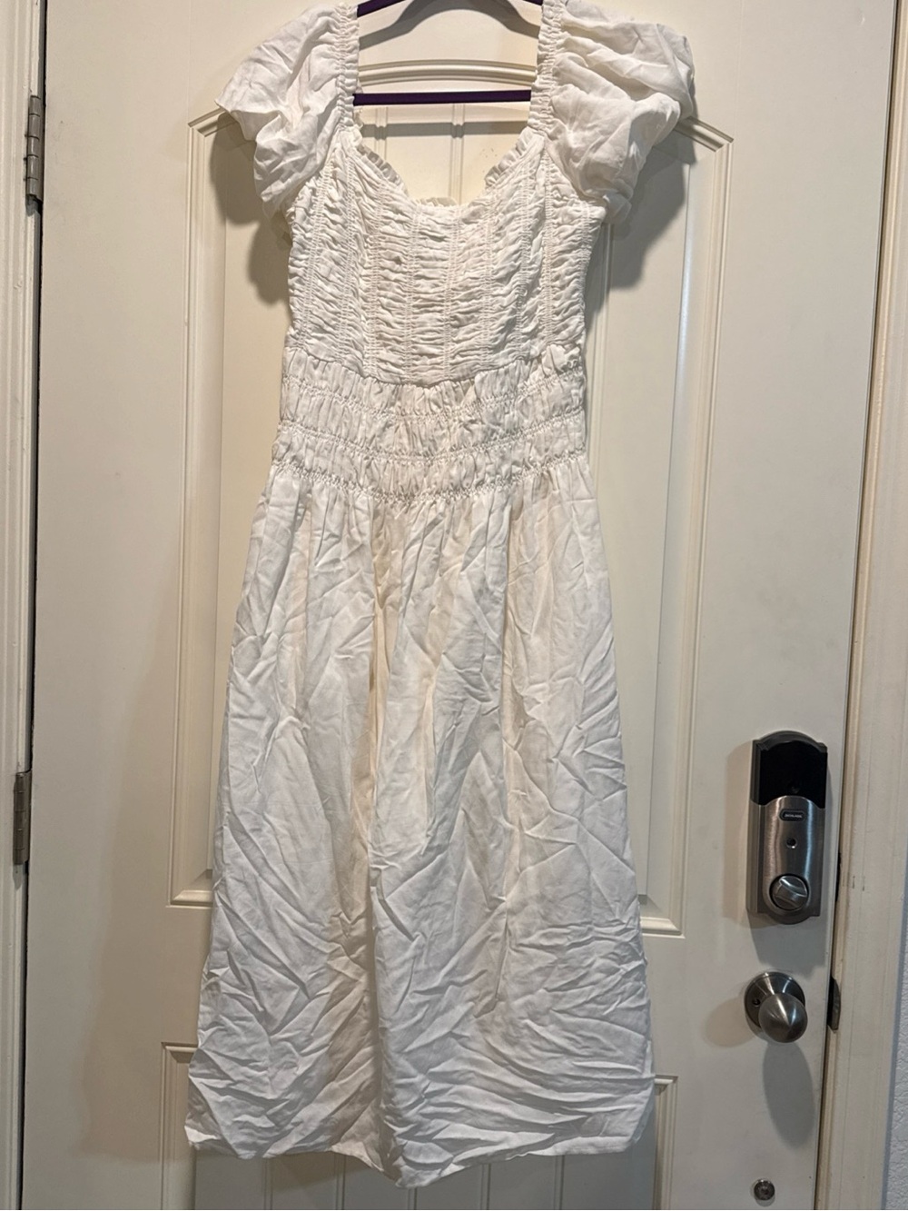 Smocked Puff-Sleeve Swiss White Dress cottage Core